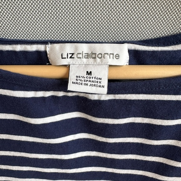 Liz Claiborne | Navy Blue & White Striped Nautical Cotton top - Picture 5 of 7